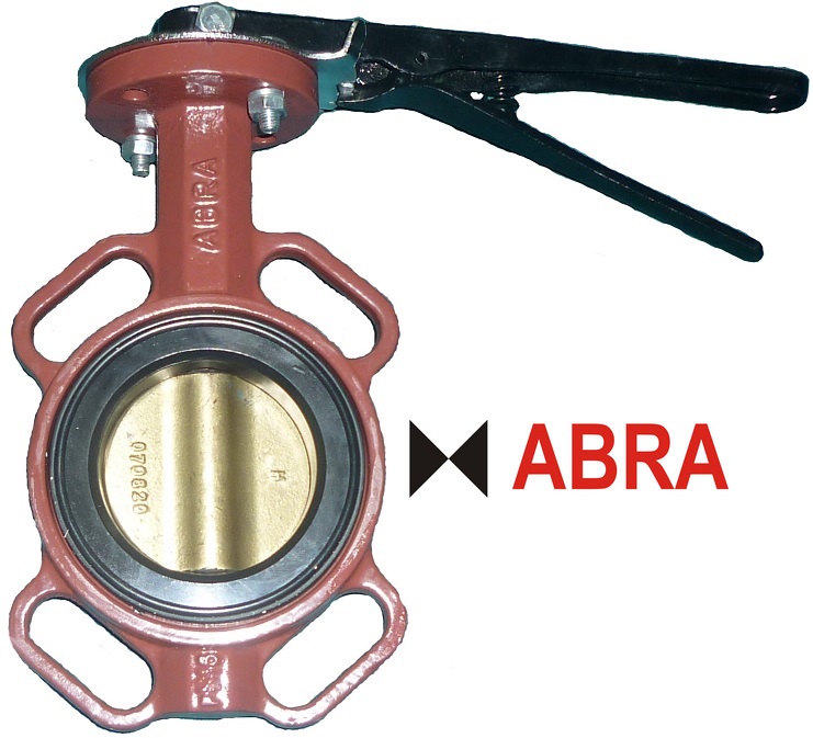 Затвор поворотный дисковый чугунный ABRA с рукояткой. Поворотный затвор с уплотнением NBR и диском из Ni-AL Bronze C958 (Никель-алюминиевая бронза). Затвор с рукояткой.